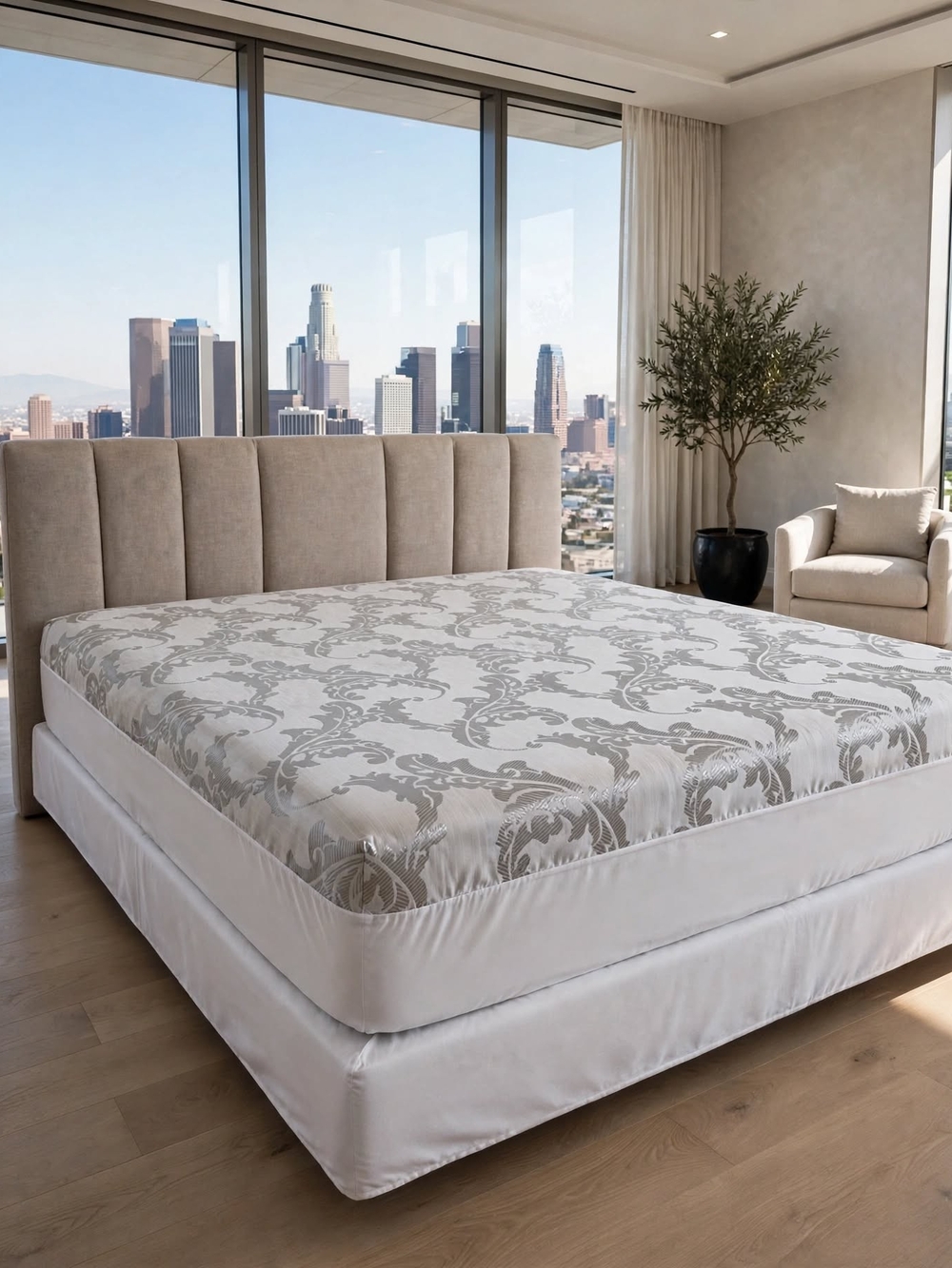 Concierge Collection Jacquard Mattress Pad Full Size Silver Damask New